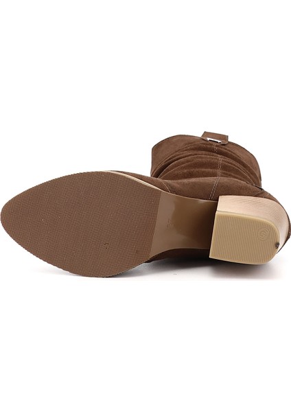 Kadın Kahve Sivri Burun Kalın Topuklu Kovboy Çizme fırsatları