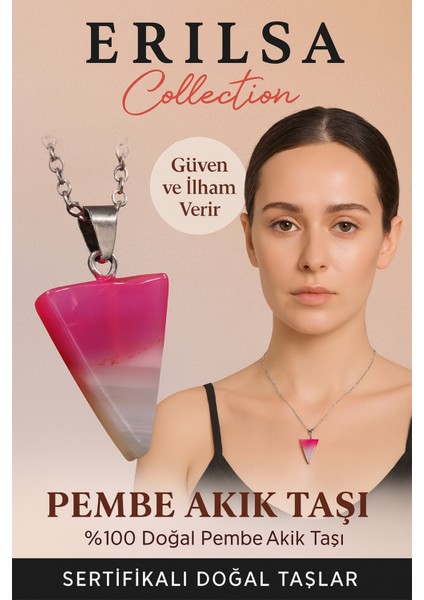 Sertifikalı Piramit Model Pembe Akik Taşı Kolye Güven ve İlham Veren Doğal Taş fiyatları