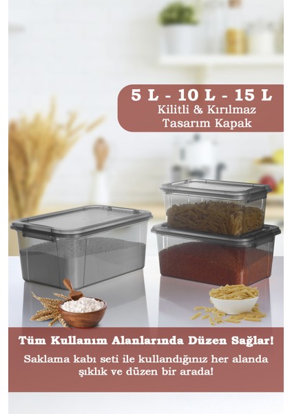 3'lü Organizer Box 5-10-15L Saklama Kabı - Çok Amaçlı Düzenleyici Kilit Kapak Derin Saklama Kutusu fiyatları