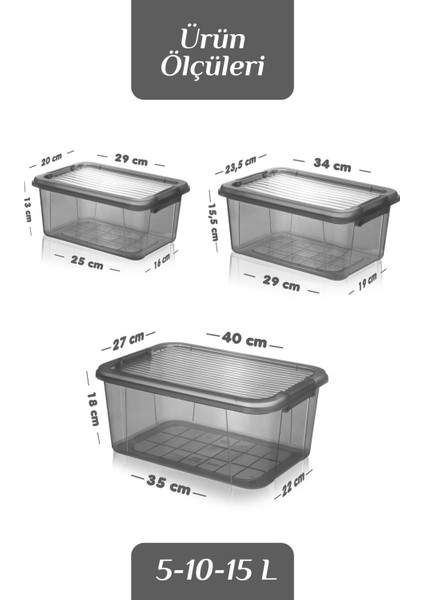 3'lü Organizer Box 5-10-15L Saklama Kabı - Çok Amaçlı Düzenleyici Kilit Kapak Derin Saklama Kutusu fırsatları