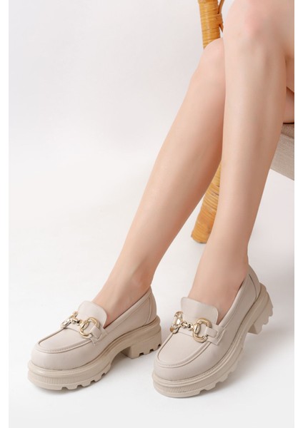 745-773 Bej Günlük Yüksek Tabanlı Loafer Ayakkabı