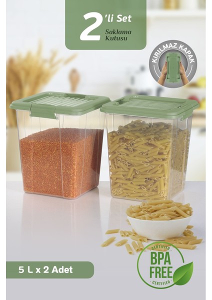 2'li Organizer Box 5l Un Bakliyat Erzak Kabı - Kilit Kapaklı Düzenleyici Deterjanlık Saklama Kutusu