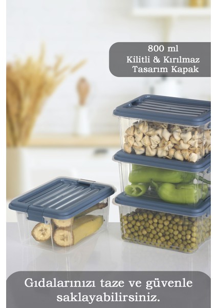 4'lü Set - 800ML Kilit Kapaklı Erzak Saklama Kabı - Difriz Buzdolabı Düzenleyici Saklama Kutusu Mavi fiyatları