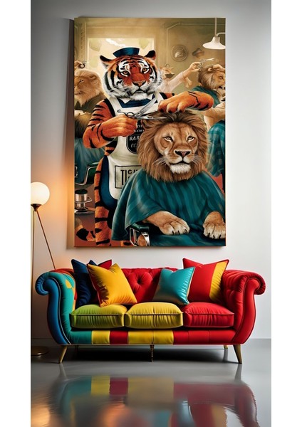 Berber Kaplan Ev Duvar Salon Güzellik Salonu Ofis Dükkan Dekarasyon Kanvas Tablo