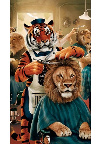 Berber Kaplan Ev Duvar Salon Güzellik Salonu Ofis Dükkan Dekarasyon Kanvas Tablo fiyatları