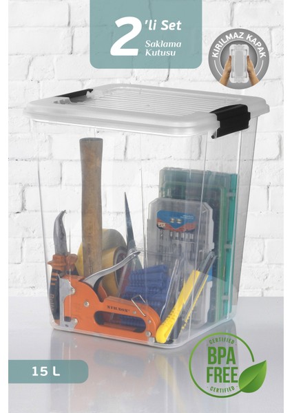 2'li Megabox 15L Saklama Kabı - Kilitli Kapaklı Çok Amaçlı Düzenleyici Kiler Depolama Saklama Kutusu
