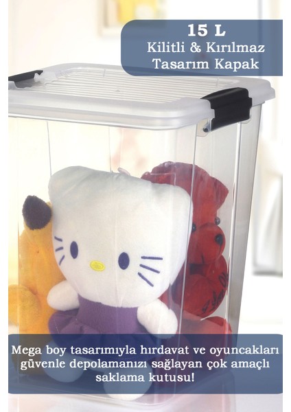 2'li Megabox 15L Saklama Kabı - Kilitli Kapaklı Çok Amaçlı Düzenleyici Kiler Depolama Saklama Kutusu fiyatları