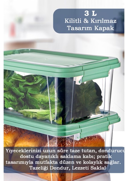 3'lü Set 3l Kilit Kapaklı Erzak Saklama Kabı Difriz Buzdolabı Düzenleyici Un Bakliyat Saklama Kutusu fiyatları