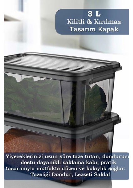 3'lü Set 3l Kilit Kapaklı Erzak Saklama Kabı Difriz Buzdolabı Düzenleyici Un Bakliyat Saklama Kutusu fiyatları