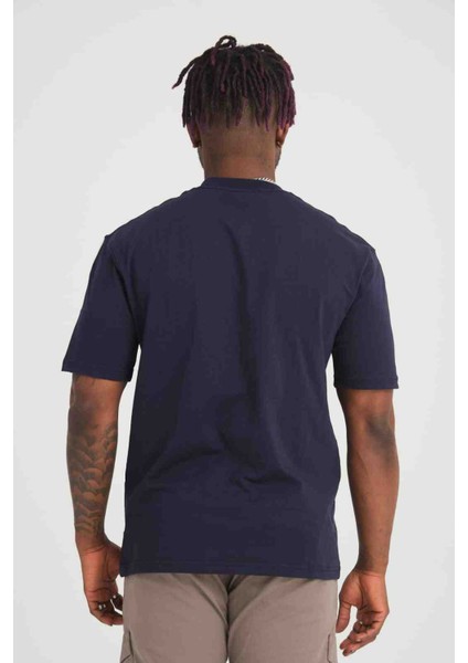 Bisiklet Yaka Lacivert Şeritli Slim Fit