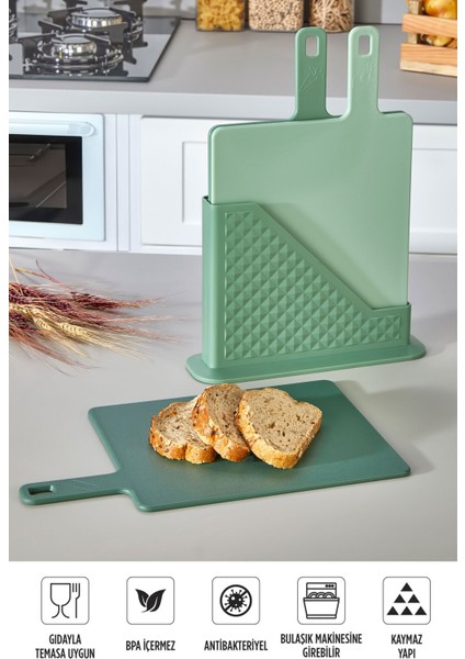 4'lü Tezgah Üstü Standlı Kulplu Kesme Tahtası - Çoklu Doğrama Tahtası Ekmek Sebze Et Kesim Panosu fiyatları