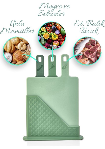 4'lü Tezgah Üstü Standlı Kulplu Kesme Tahtası - Çoklu Doğrama Tahtası Ekmek Sebze Et Kesim Panosu modelleri