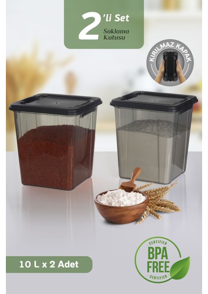 2'li Mega Organizer Box 10L - Un Bakliyat Erzak Saklama Kabı Kilit Kapaklı Deterjan Düzenleyici Kutu