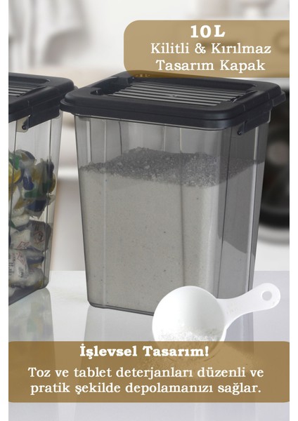 2'li Mega Organizer Box 10L - Un Bakliyat Erzak Saklama Kabı Kilit Kapaklı Deterjan Düzenleyici Kutu fiyatları