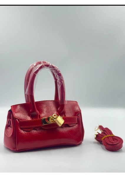 Kadın Dikdörtgen Kilit Detay Kol ve El Çantası Kırmızı