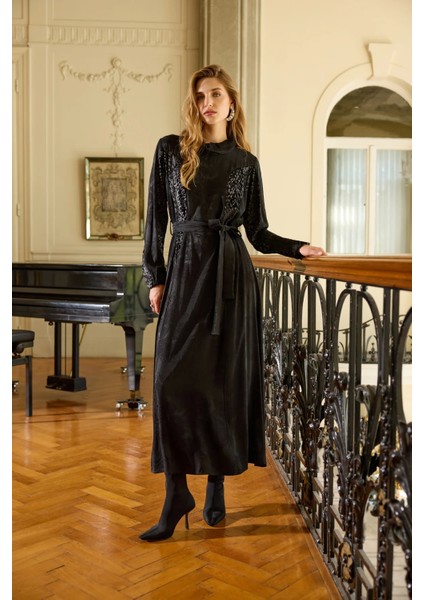 Jakarlı Cupro Elbise 38801 Siyah fiyatları