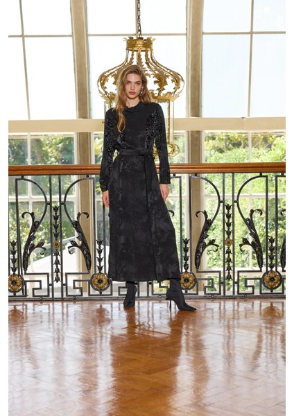 Jakarlı Cupro Elbise 38801 Siyah indirimleri