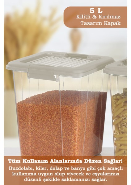4'lü Organizer Box 5 L Un Bakliyat Erzak Kabı - Kilit Kapaklı Düzenleyici Deterjanlık Saklama Kutusu fiyatları