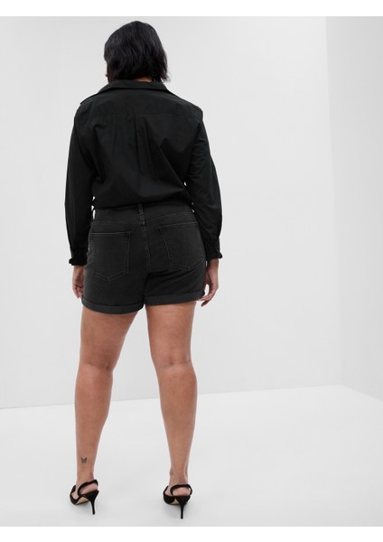 Kadın Siyah 5" Mid Rise Denim Girlfriend Şort