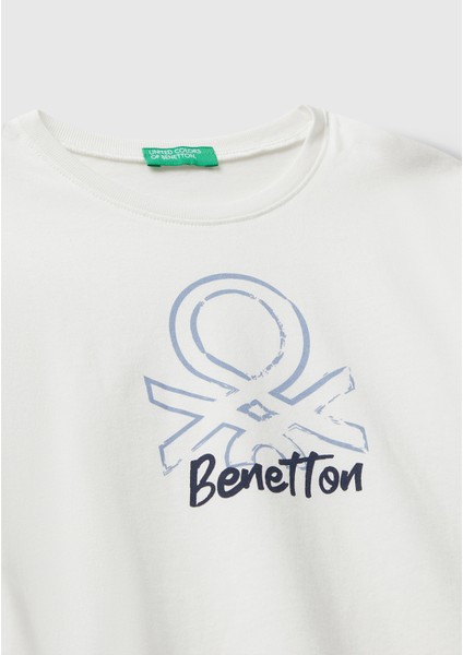 Erkek Çocuk Organik Pamuklu Önü Logo Baskılı Uzun Kollu Jarse T-Shirt modelleri