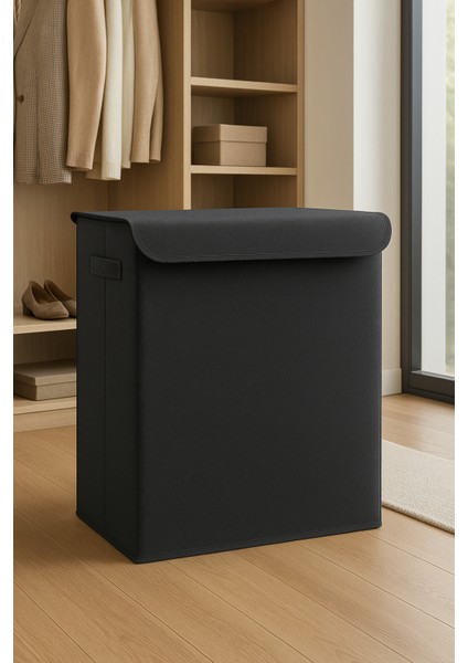 Antrasit Kapaklı Katlanır Kirli Çamaşır Çocuk Odası Oyuncak Saklama Kutusu Sepet 40X50X30