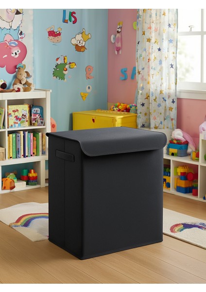 Antrasit Kapaklı Katlanır Kirli Çamaşır Çocuk Odası Oyuncak Saklama Kutusu Sepet 40X50X30 fiyatları