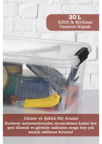2'li 30L Multibox Saklama Kabı Kilitli Kapaklı Çok Amaçlı Düzenleyici Kiler Depolama Saklama Kutusu fiyatları