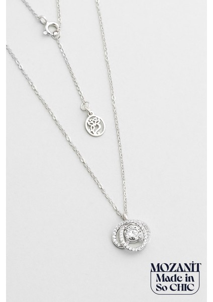 Mozanit Evreni 18 Ayar Beyaz Altın Kaplama 46 cm Gümüş Kolye