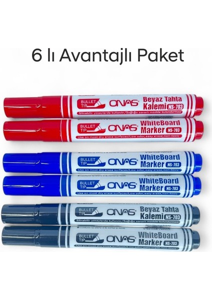 Mikro NS-703 Yuvarlak Uç Beyaz Yazı Tahta Kalemi 6 Lı Set