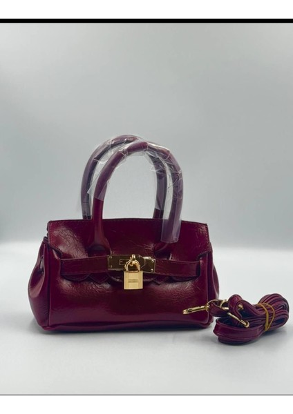 Kadın Dikdörtgen Kilit Detay Kol ve El Çantası Bordo