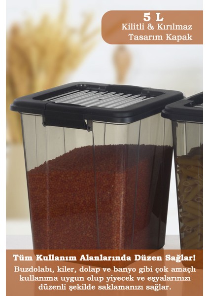 2'li Organizer Box 5l Un Bakliyat Erzak Kabı - Kilit Kapaklı Düzenleyici Deterjanlık Saklama Kutusu fiyatları