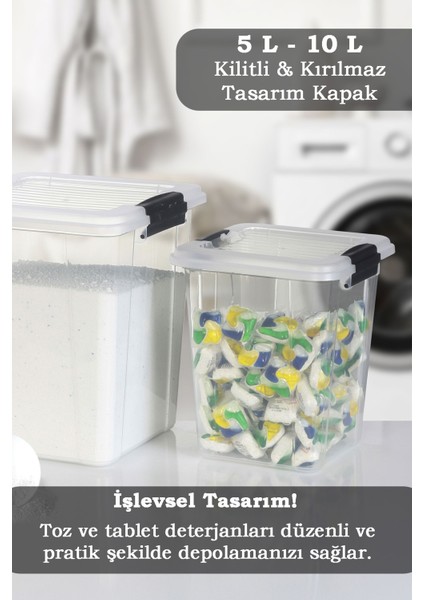 2'li Set 5-10L Kilit Kapak Saklama Kutusu Deterjanlık - Un Bakliyat Erzak Saklama Kabı Organizer Box fiyatları