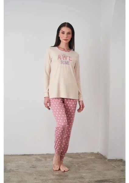Pjs 24503 Bayan Yazı Detaylı Pijama Takımı