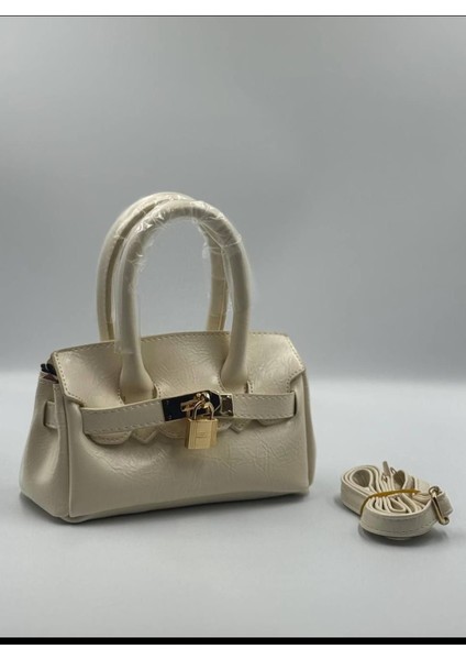Kadın Dikdörtgen Kilit Detay Kol ve El Çantası Beyaz