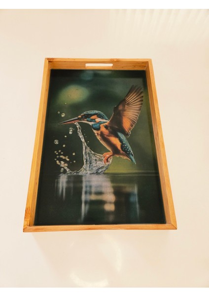 Doğal Ahşap Çerçeveli Epoksi Servis Tepsisi