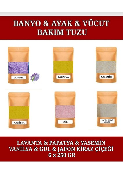 Lavanta&papatya&yasemin&vanilya&gül&japon Kiraz Çiçeği Banyo Tuz Küvet & Jakuzi Tuzu Manikür & Pedikür Tuzu Ayak Bakım Tuzu 6 x 250 gr