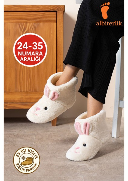 Kız Çocuk Kulak Tavşan Figürlü Ev Botu Panduf Çocuk Peluş Rahat Sessiz Taban Ev Ayakkabısı