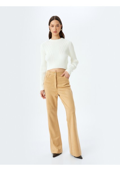 Uzun Kollu Bisiklet Yaka Saç Örgü Dokulu Triko Kazak