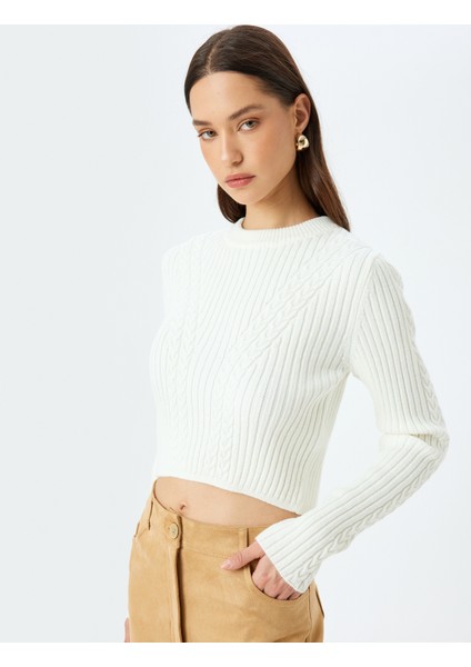 Uzun Kollu Bisiklet Yaka Saç Örgü Dokulu Triko Kazak fiyatları