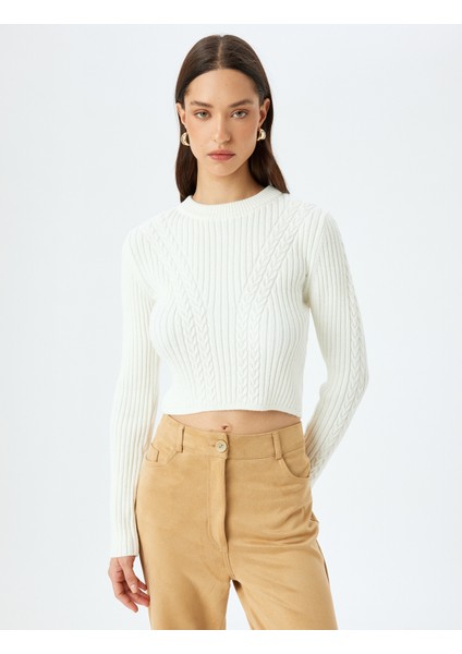 Uzun Kollu Bisiklet Yaka Saç Örgü Dokulu Triko Kazak modelleri