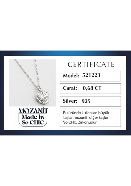 Mozanit Kalbi 18 Ayar Beyaz Altın Kaplama 46 cm Gümüş Kolye indirimleri