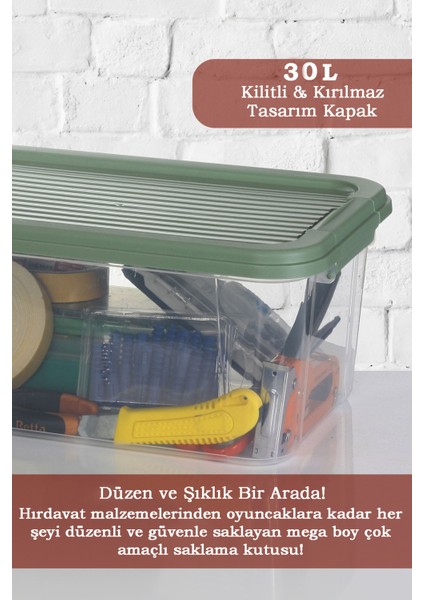 2'li 30L Multibox Saklama Kabı Kilitli Kapaklı Çok Amaçlı Düzenleyici Kiler Depolama Saklama Kutusu fiyatları
