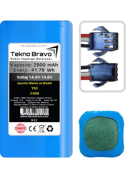 (Yui C30B Uyumlu) 2900MAH 41,76WH Robot Süpürge Yedek Bataryası