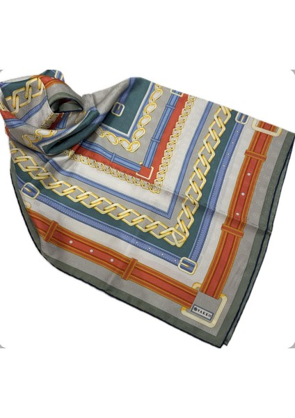 Özel Seri Desenli Ipek Eşarp 41156-AÇIK Yeşil