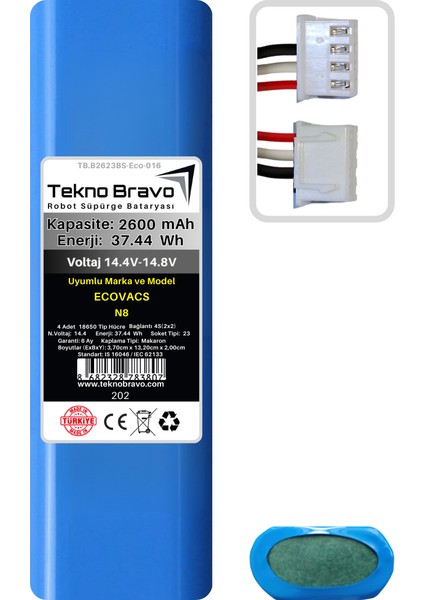 (Ecovacs N8 Uyumlu) 2600MAH 37,44WH Robot Süpürge Yedek Bataryası