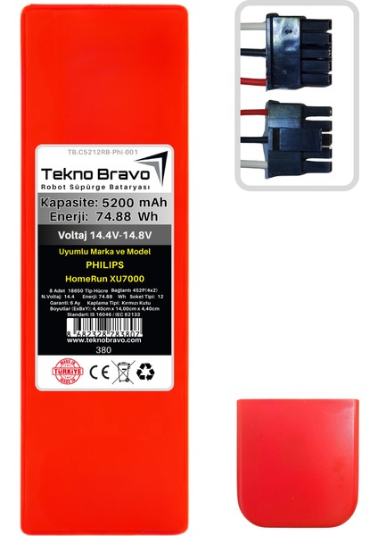 (Philips Homerun XU7000 Uyumlu) 5200MAH 74,88WH Robot Süpürge Yedek Bataryası