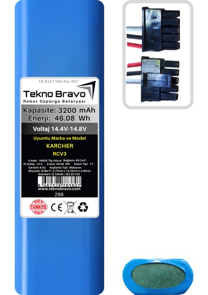 (Karcher Rcv3 Uyumlu) 3200MAH 46,08WH Robot Süpürge Yedek Bataryası