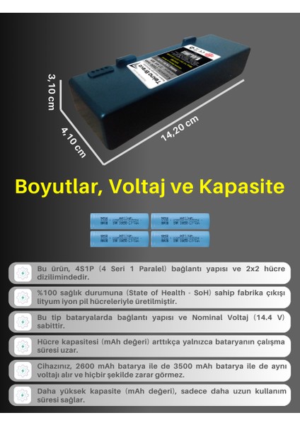 (Viomi Se Uyumlu) 2600MAH 37,44WH Robot Süpürge Yedek Bataryası