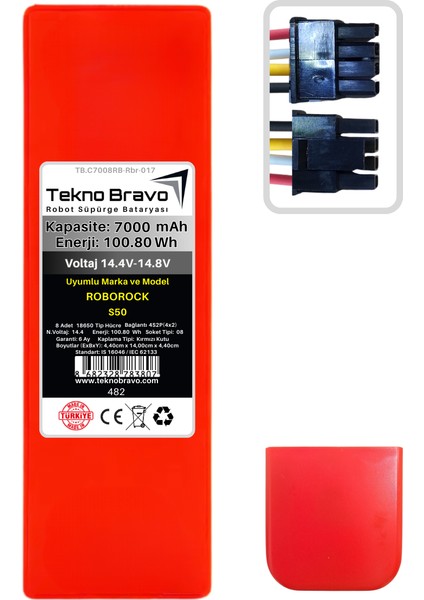 (Roborock S50 Uyumlu) 7000MAH 100,8WH Robot Süpürge Yedek Bataryası