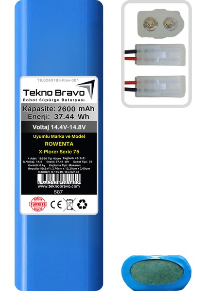 (Rowenta X-Plorer Serie 75 Uyumlu) 2600MAH 37,44WH Robot Süpürge Yedek Bataryası
